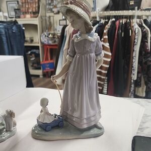 Lladro Porcelain Girl with Blue Wagon